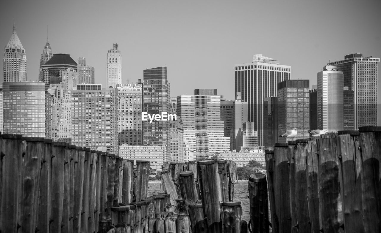 View of cityscape against clear sky