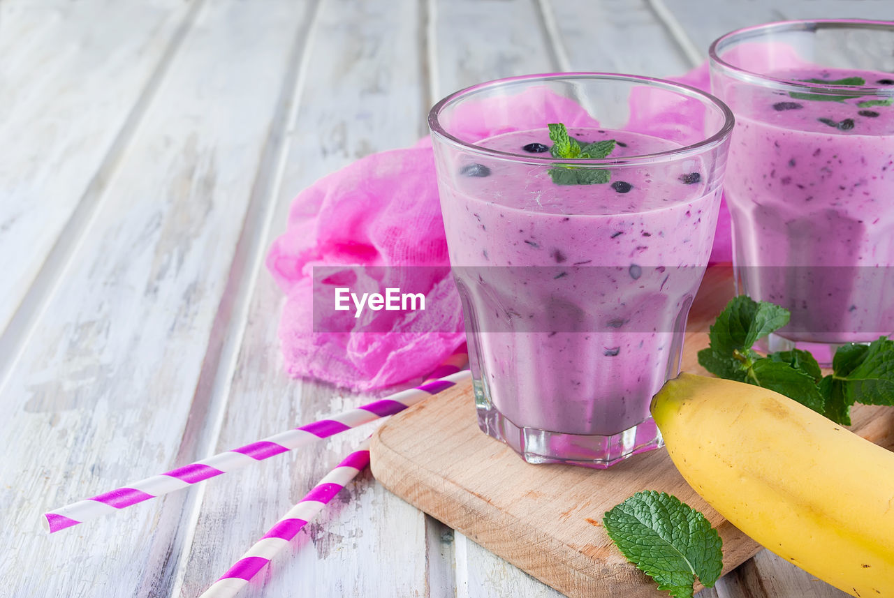 Close-up of smoothies on table