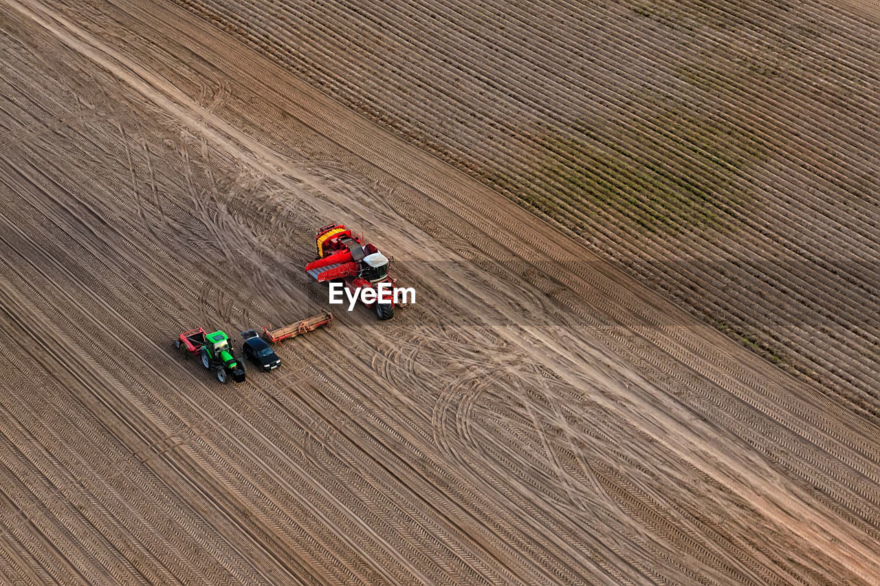 High angle view of tractor on field