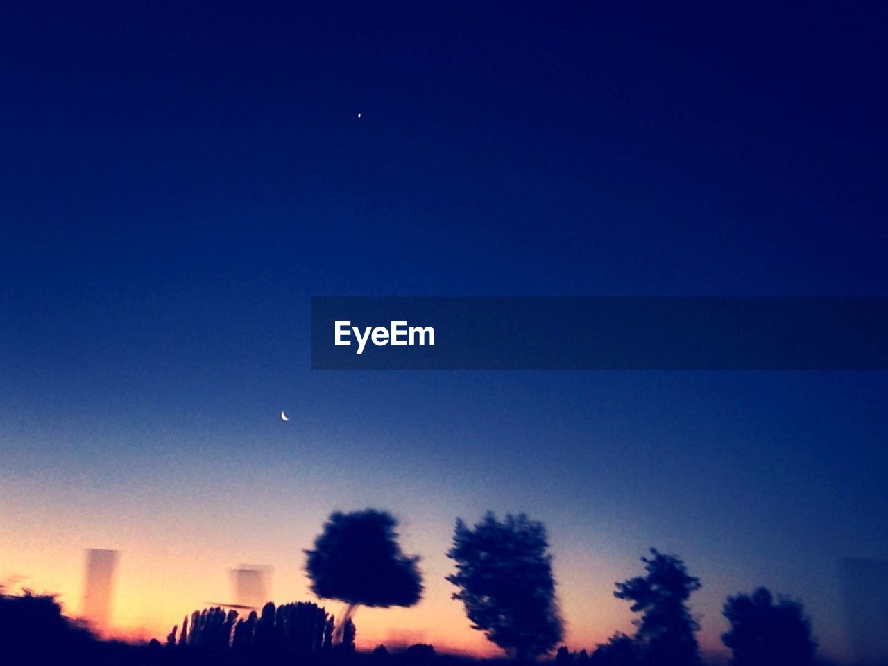 Silhouette of trees during dusk against blue sky