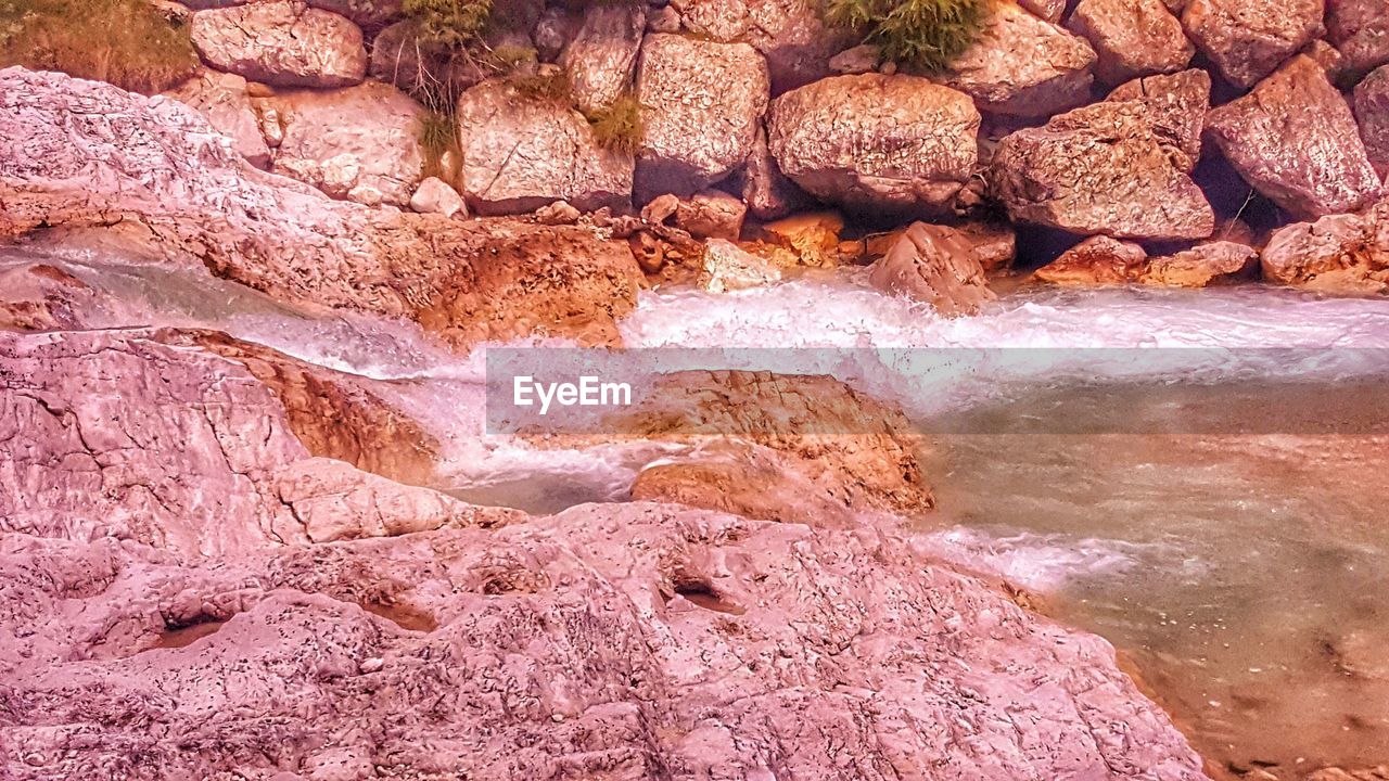 View of river flowing through rocks