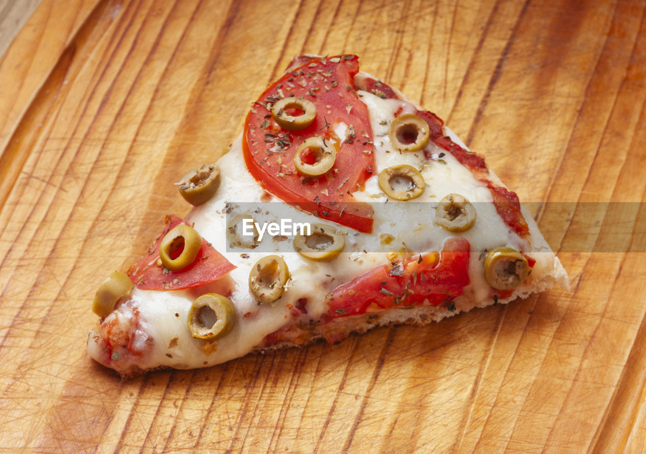 High angle view of pizza on table