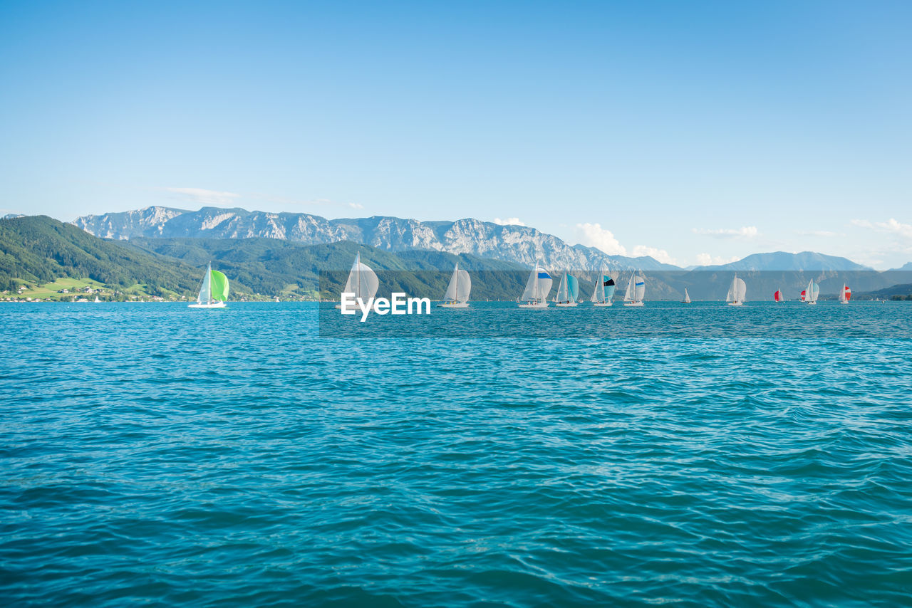 Sailboats on beautiful lake zürich zürichsee in switzerland.