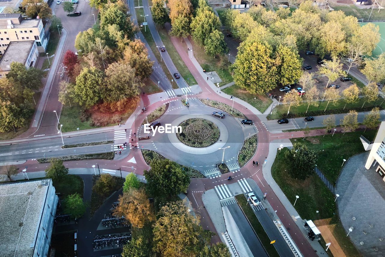 High angle view of cars on street in city