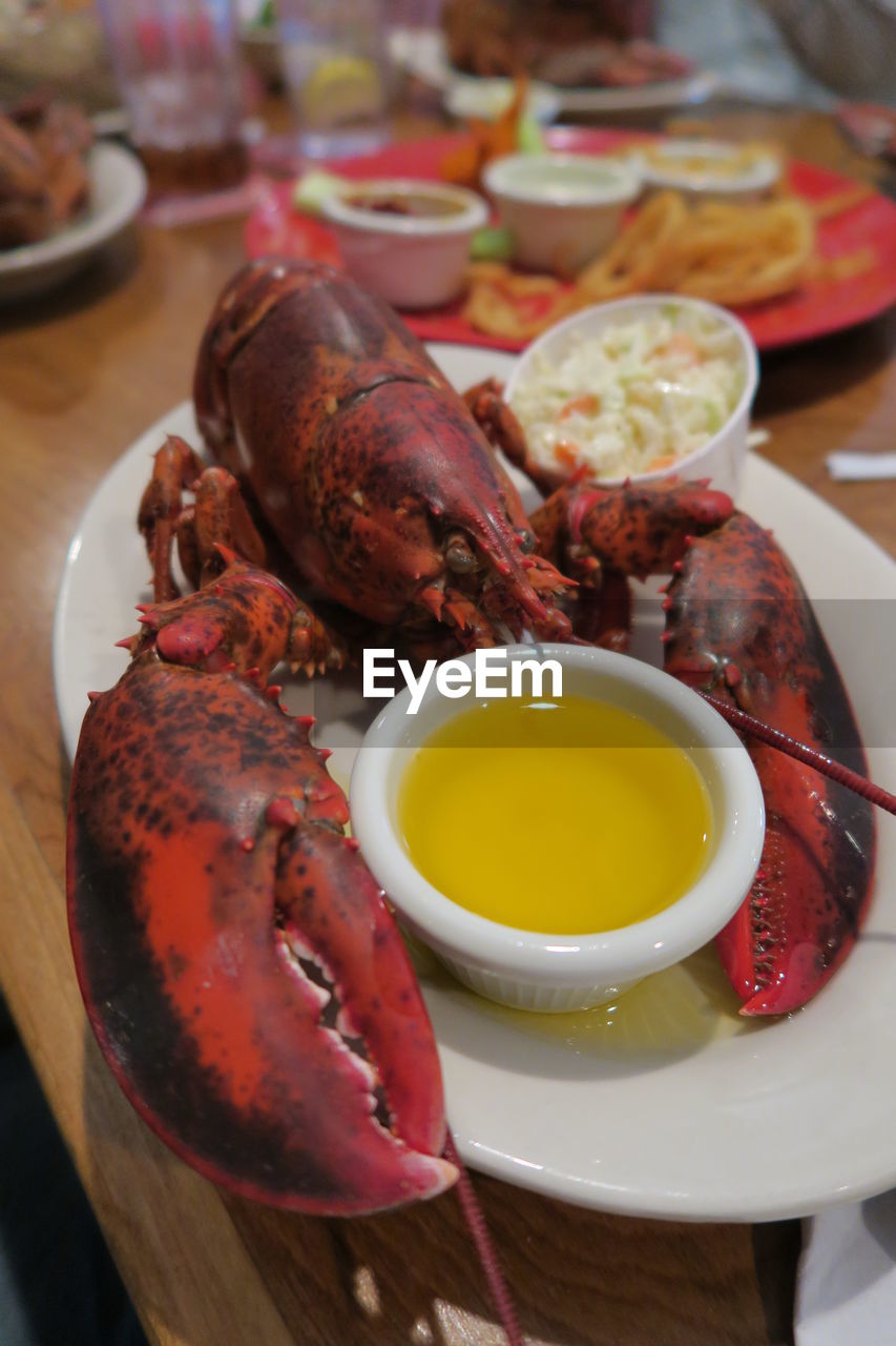 Close-up of food served on table