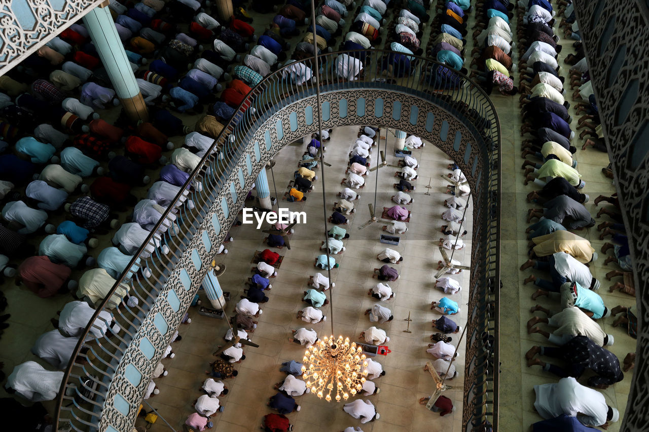 High angle view of people at mosque