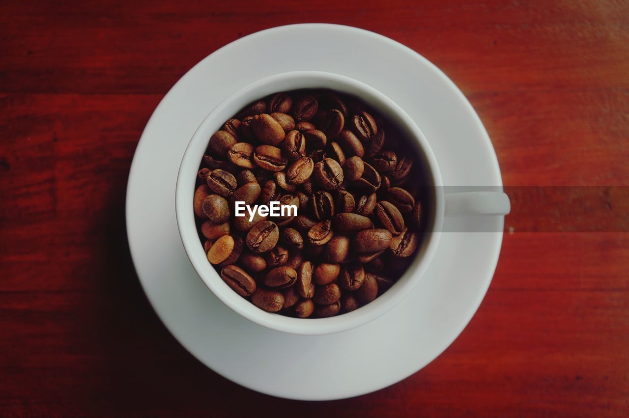 High angle view of coffee beans on table