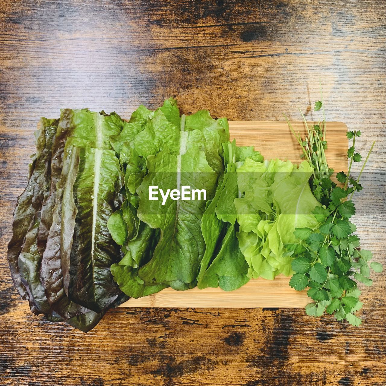 High angle view of vegetables on cutting board