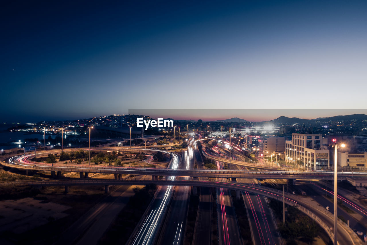 High angle view of elevated road at night