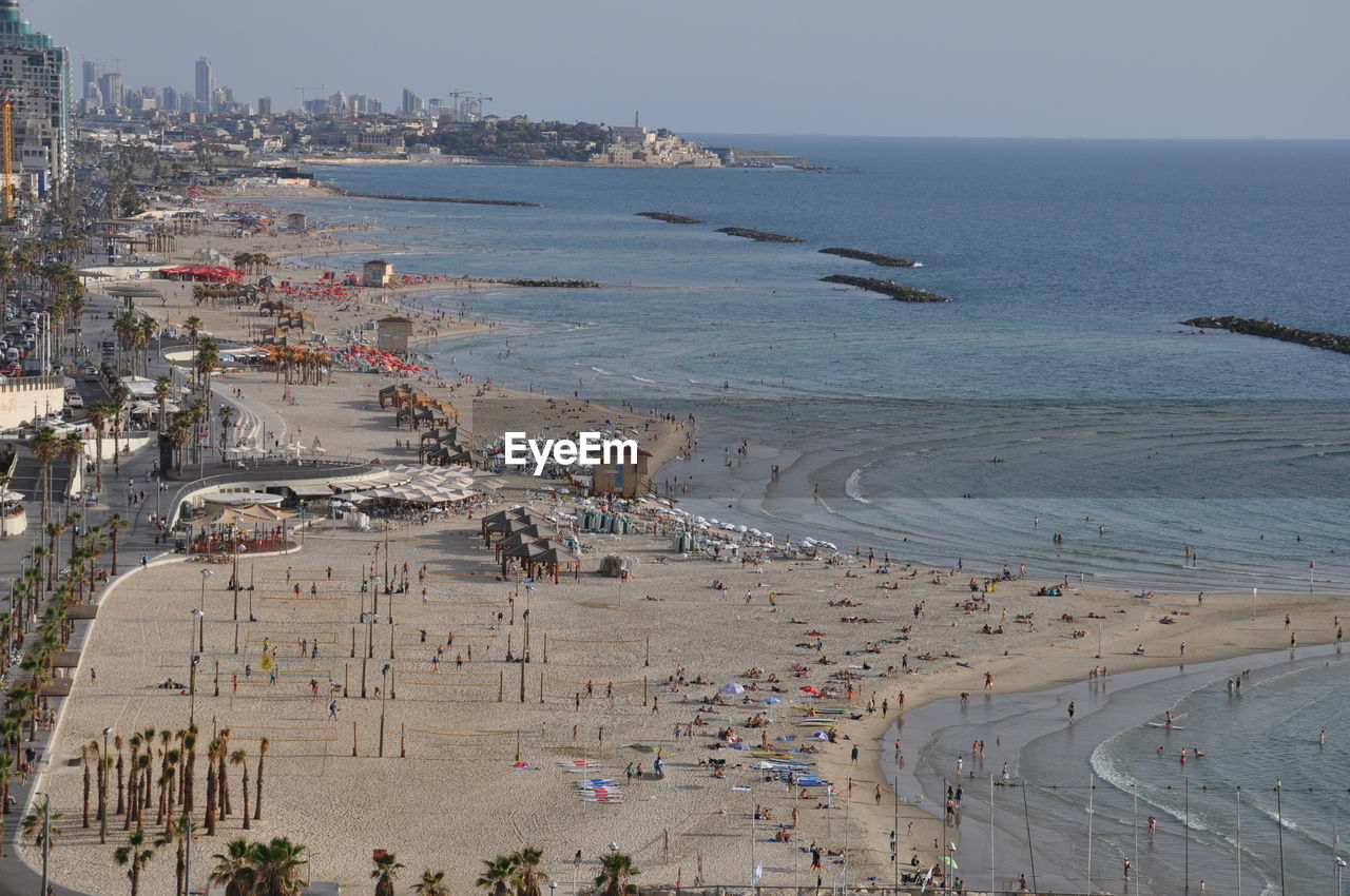High angle view of beach against sky in tel aviv 