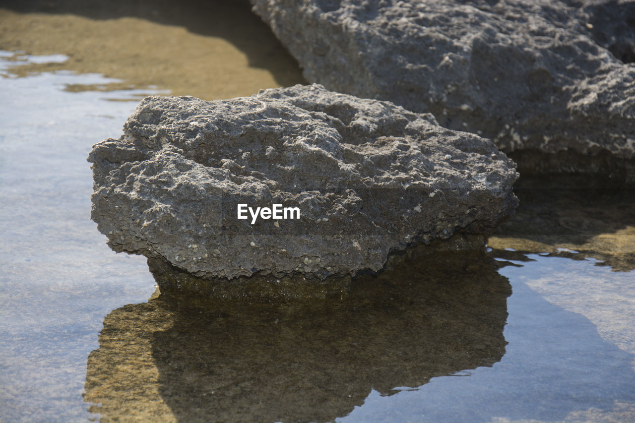 CLOSE-UP OF ROCKS ON WATER