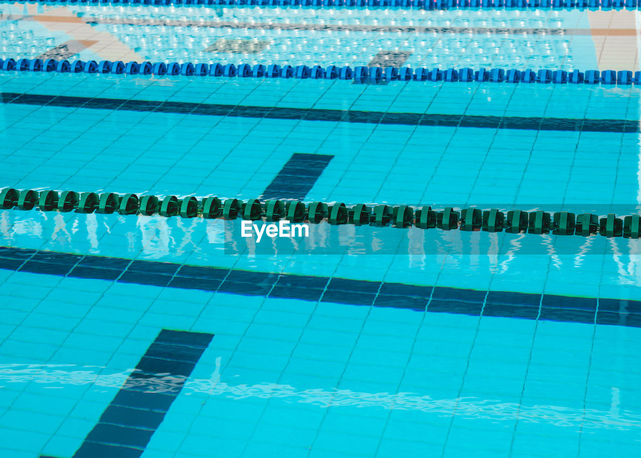 High angle view of lane markers in swimming pool