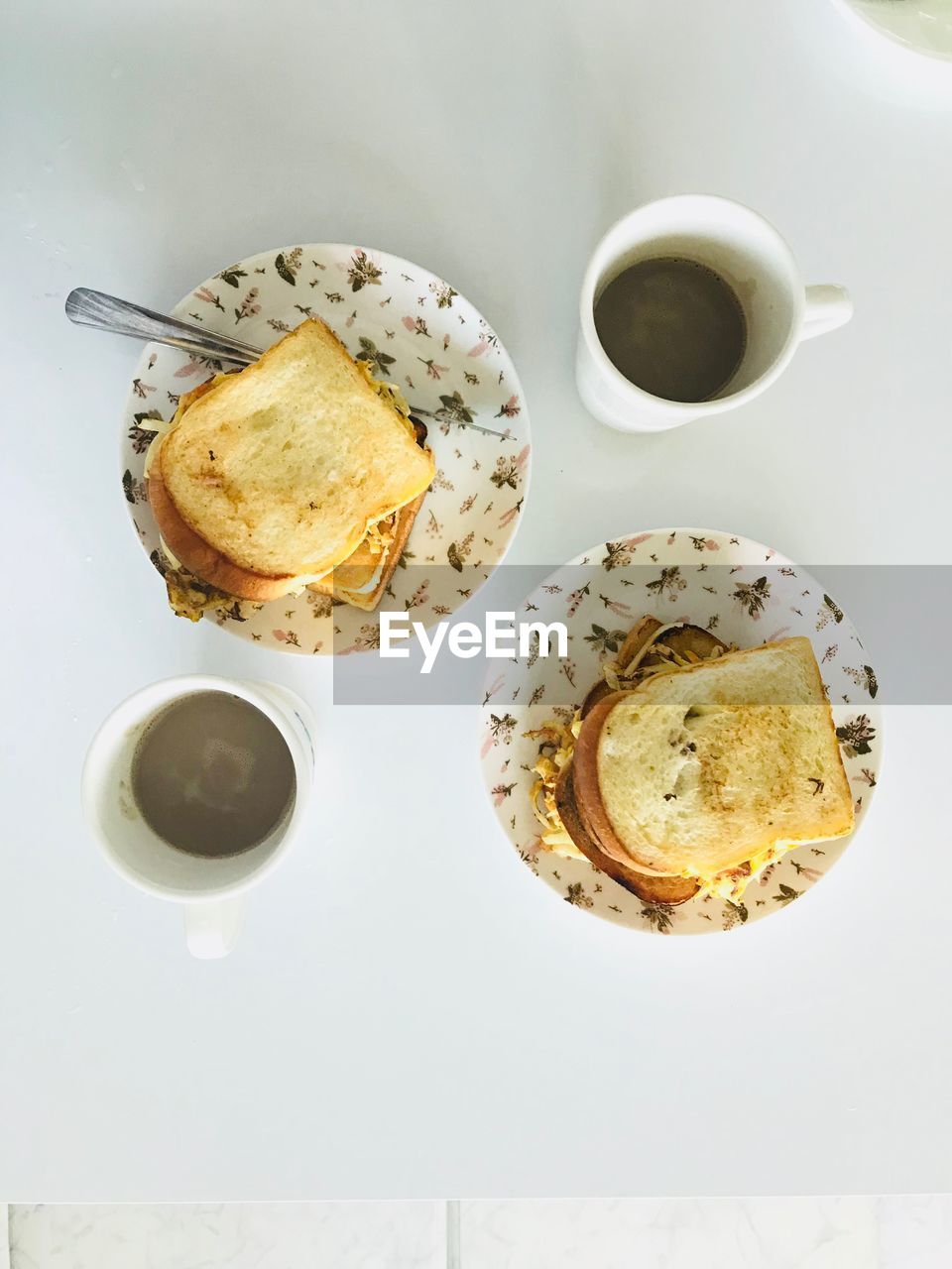 High angle view of breakfast served on table