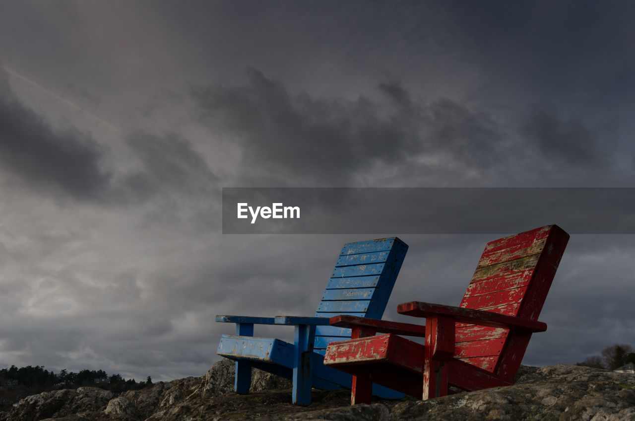 LOW ANGLE VIEW OF CHAIR AGAINST SKY