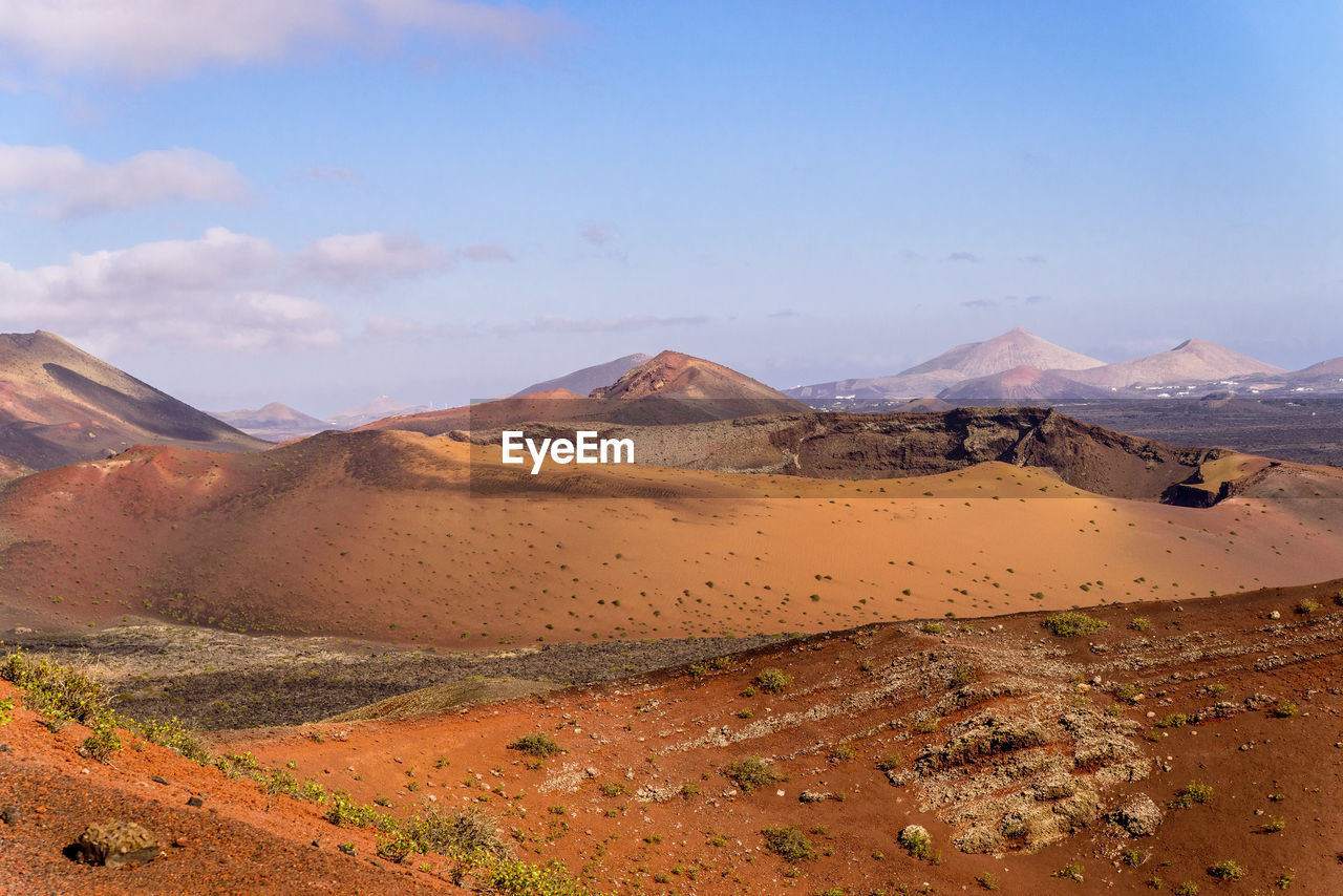 Scenic view of volcano based desert against sky