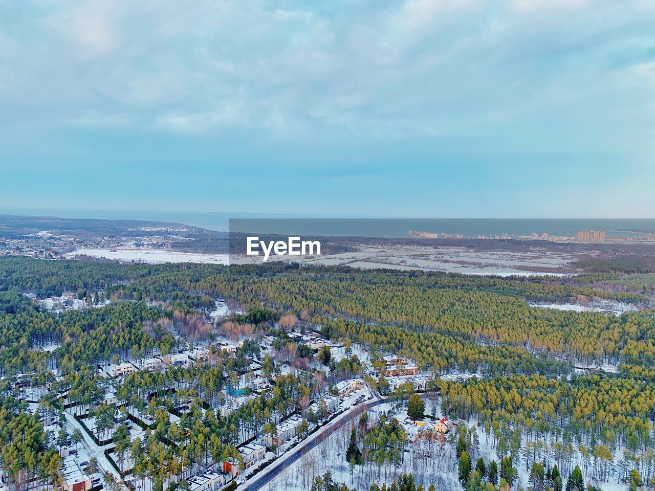 High angle view of townscape against sky