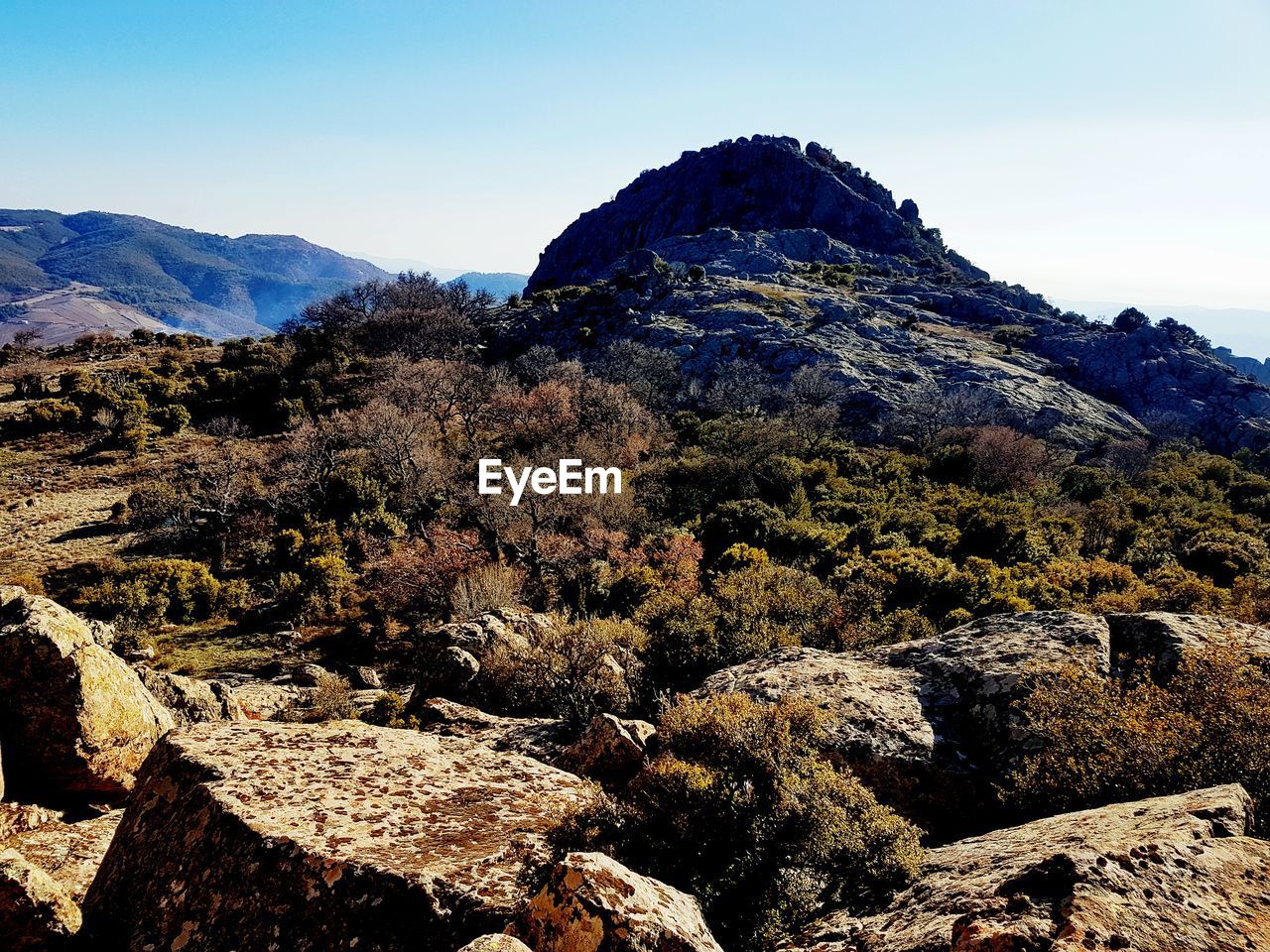 Scenic view of mountains against clear sky