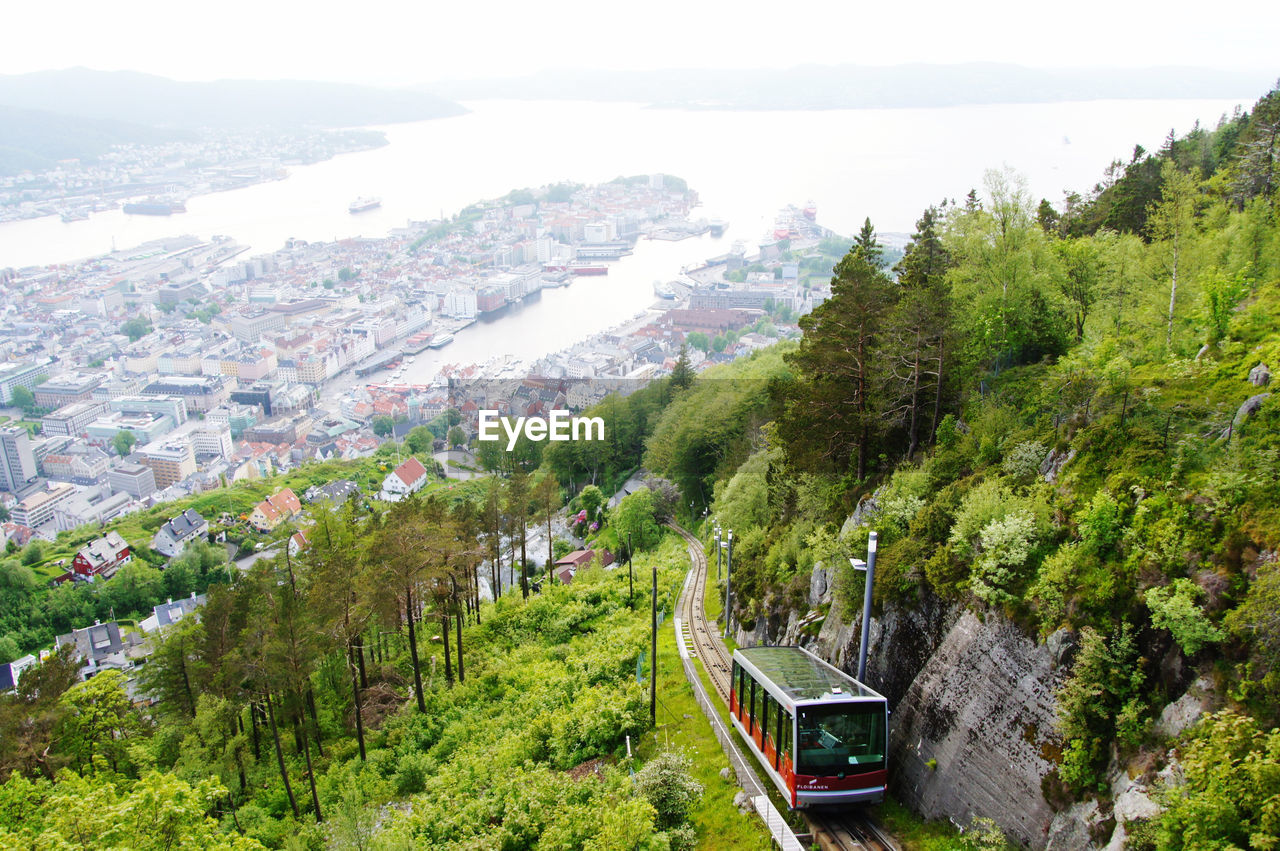 HIGH ANGLE VIEW OF TREES AND CITY