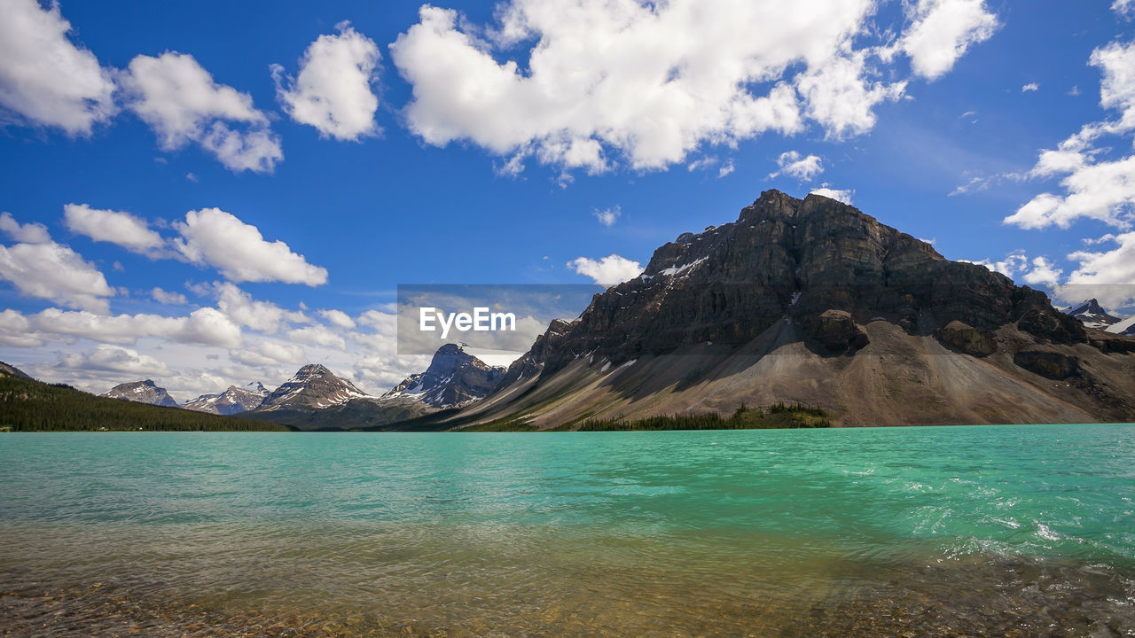 Scenic view of bow lake against sky at banff national park