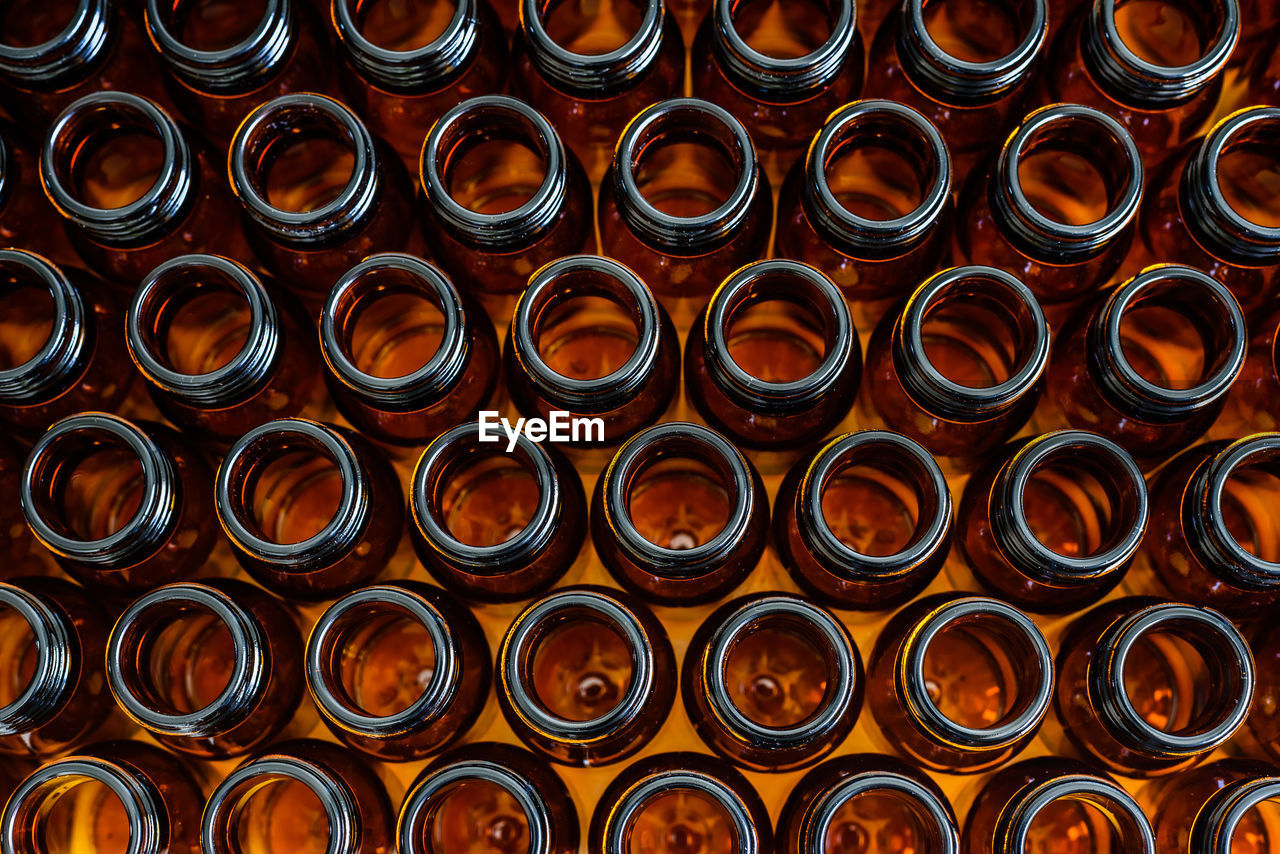 Full frame shot of glass bottles