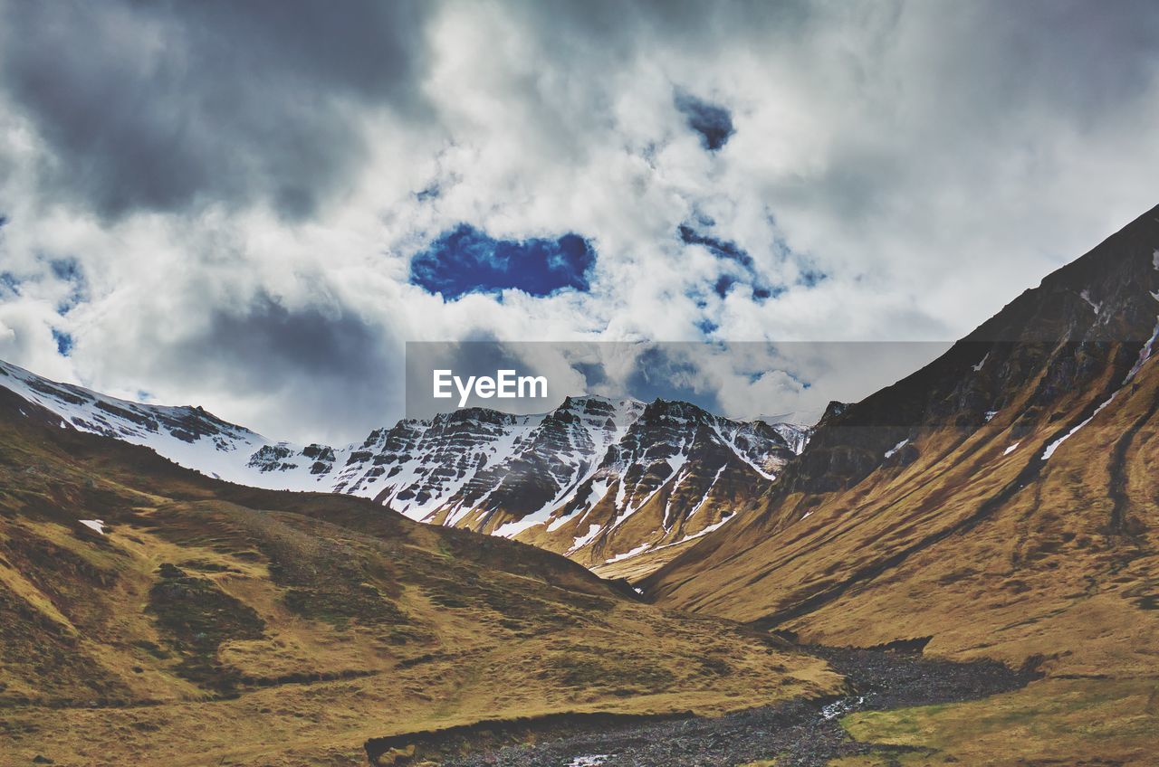 Scenic view of snowcapped mountains against sky