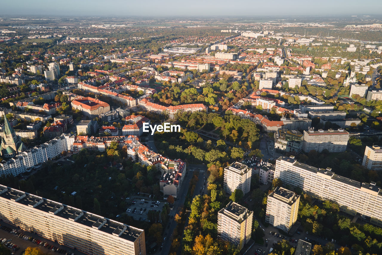 Residential building in european city, aerial view. wroclaw, poland