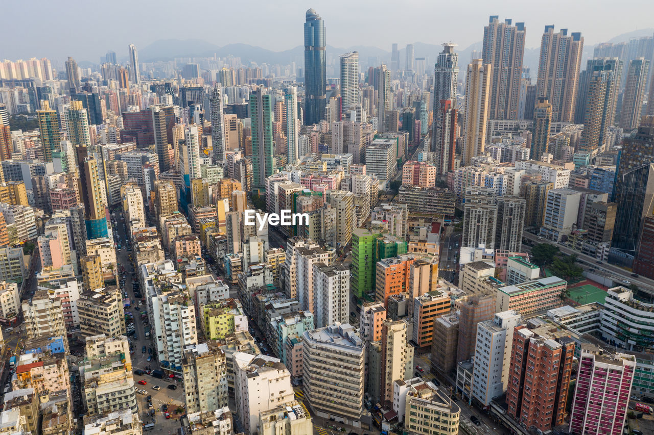 Aerial view of modern buildings in city