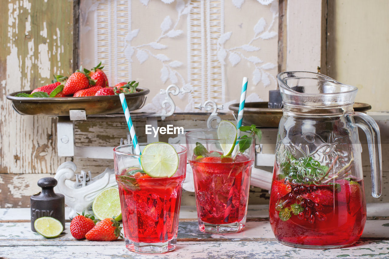 Close-up of fruit punch on table