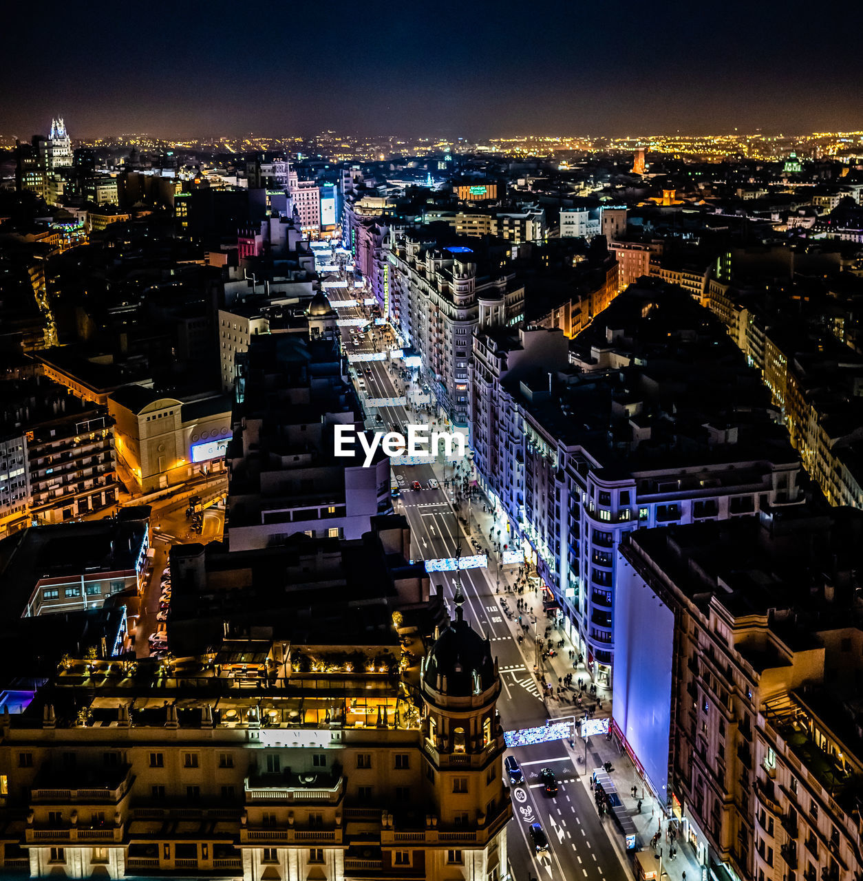 Night photography of madrid city center