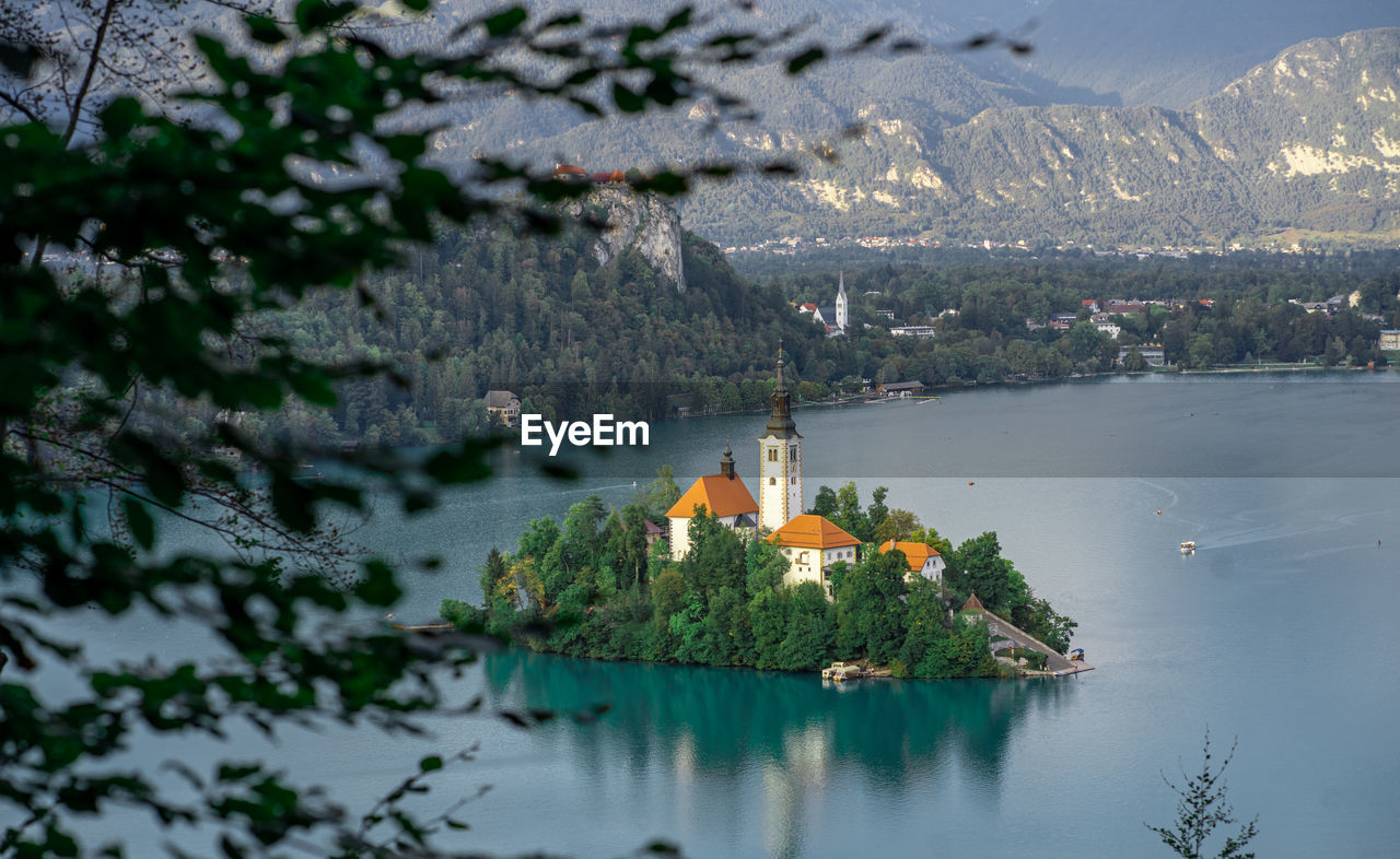 Beautyfull view of mountains and lake of bled in slovenia