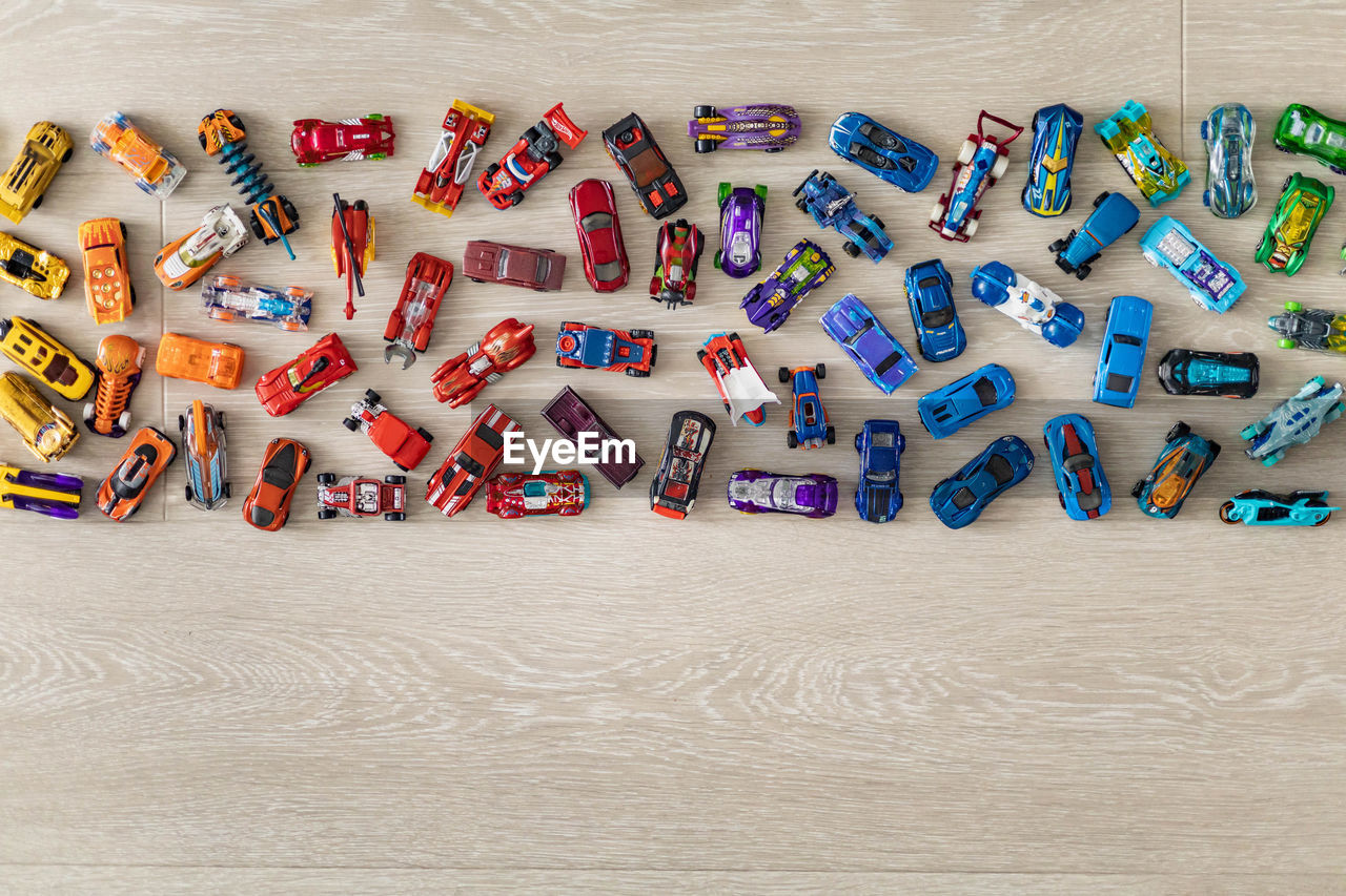 Directly above shot of toy cars