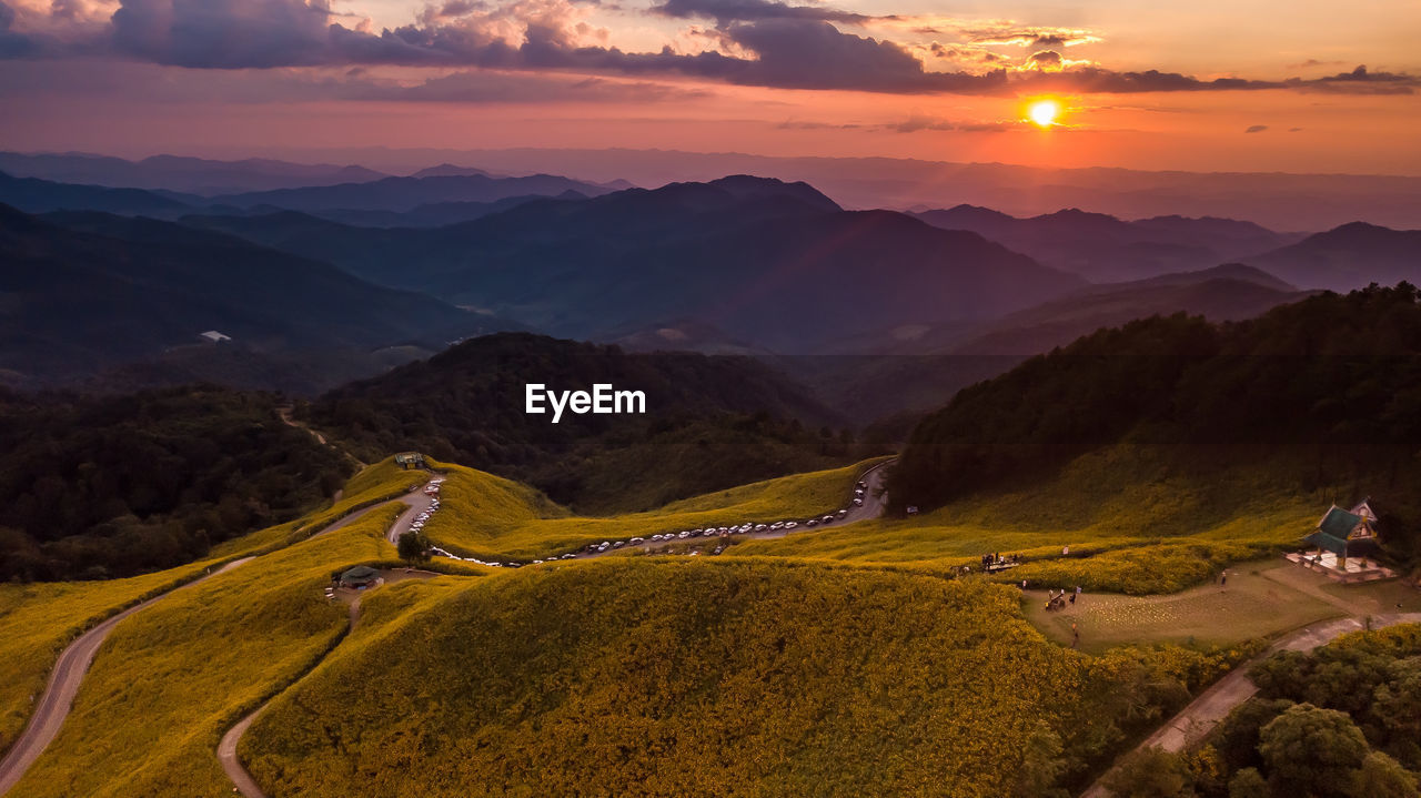 Scenic view of landscape against sky during sunset