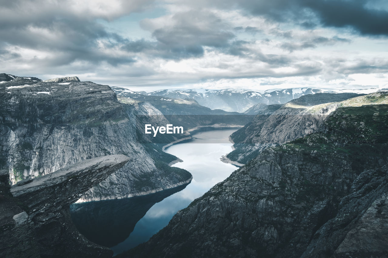 Scenic view of mountains against sky during winter