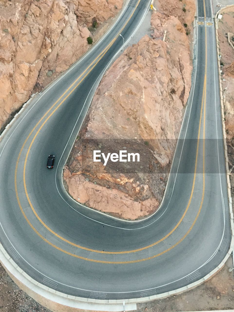 High angle view of car on winding road