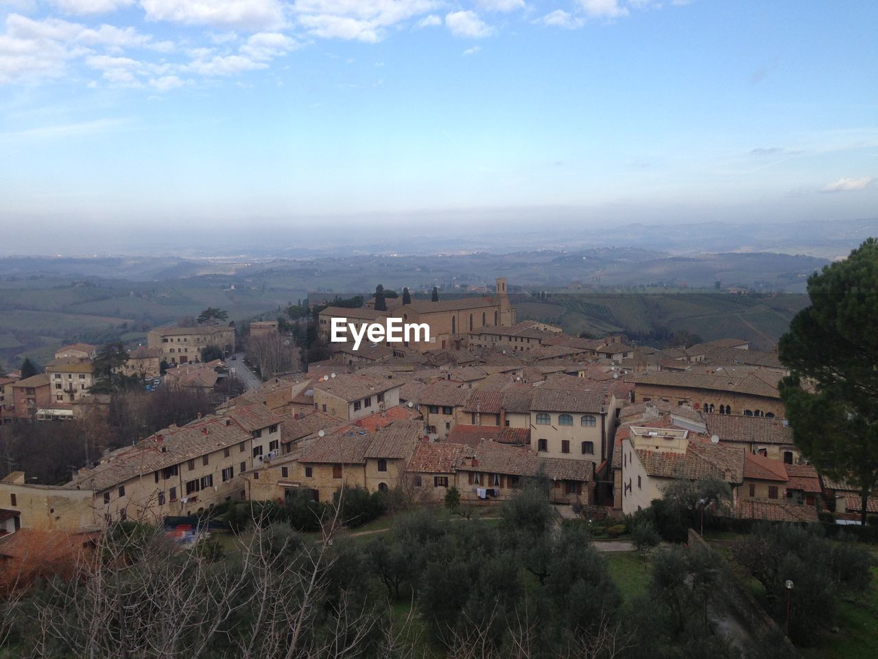 High angle view of townscape against sky