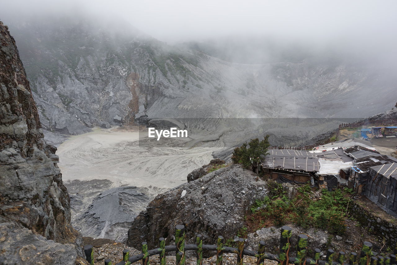 HIGH ANGLE VIEW OF MOUNTAINS IN WINTER