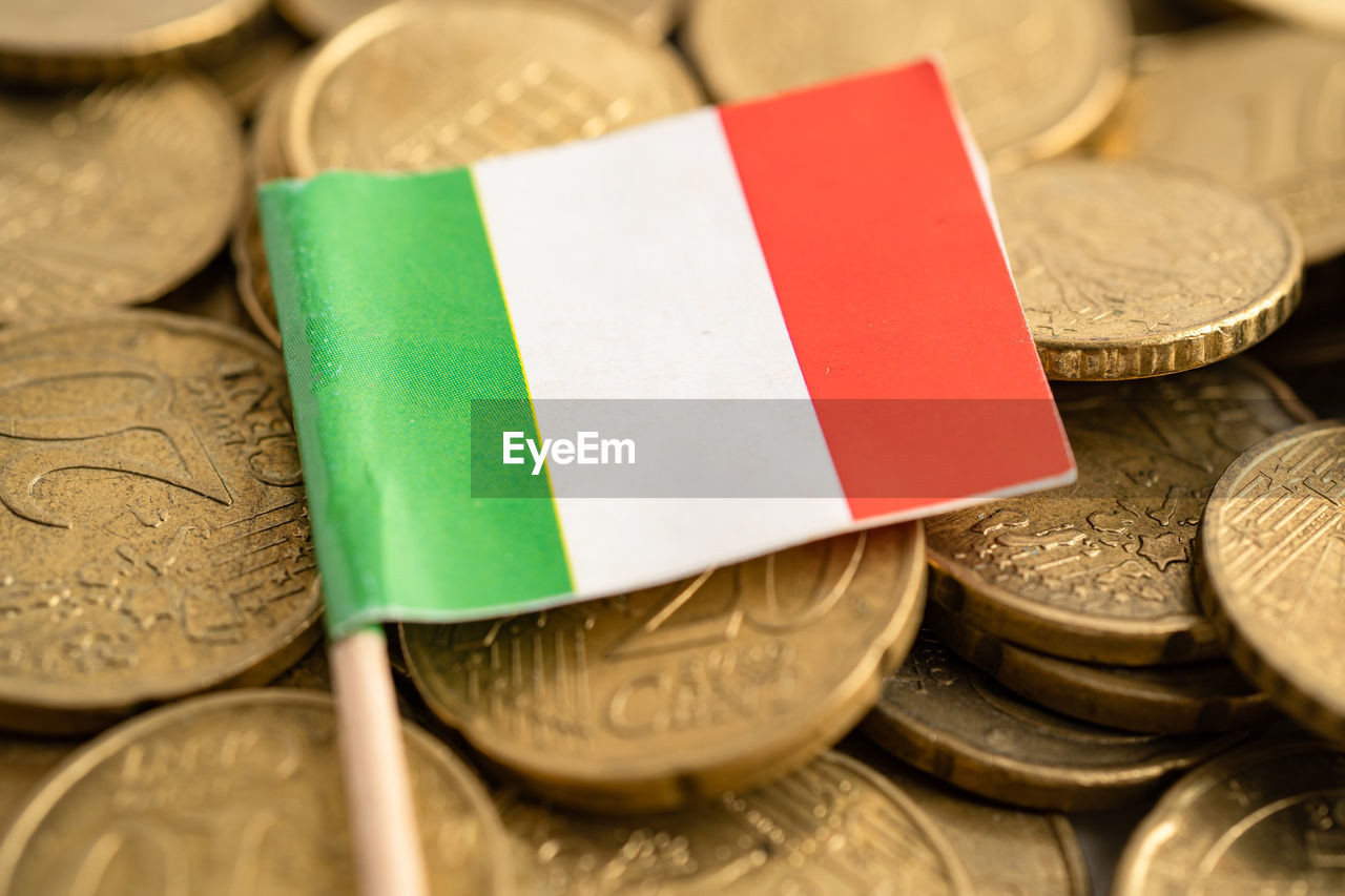 close-up of coins on table