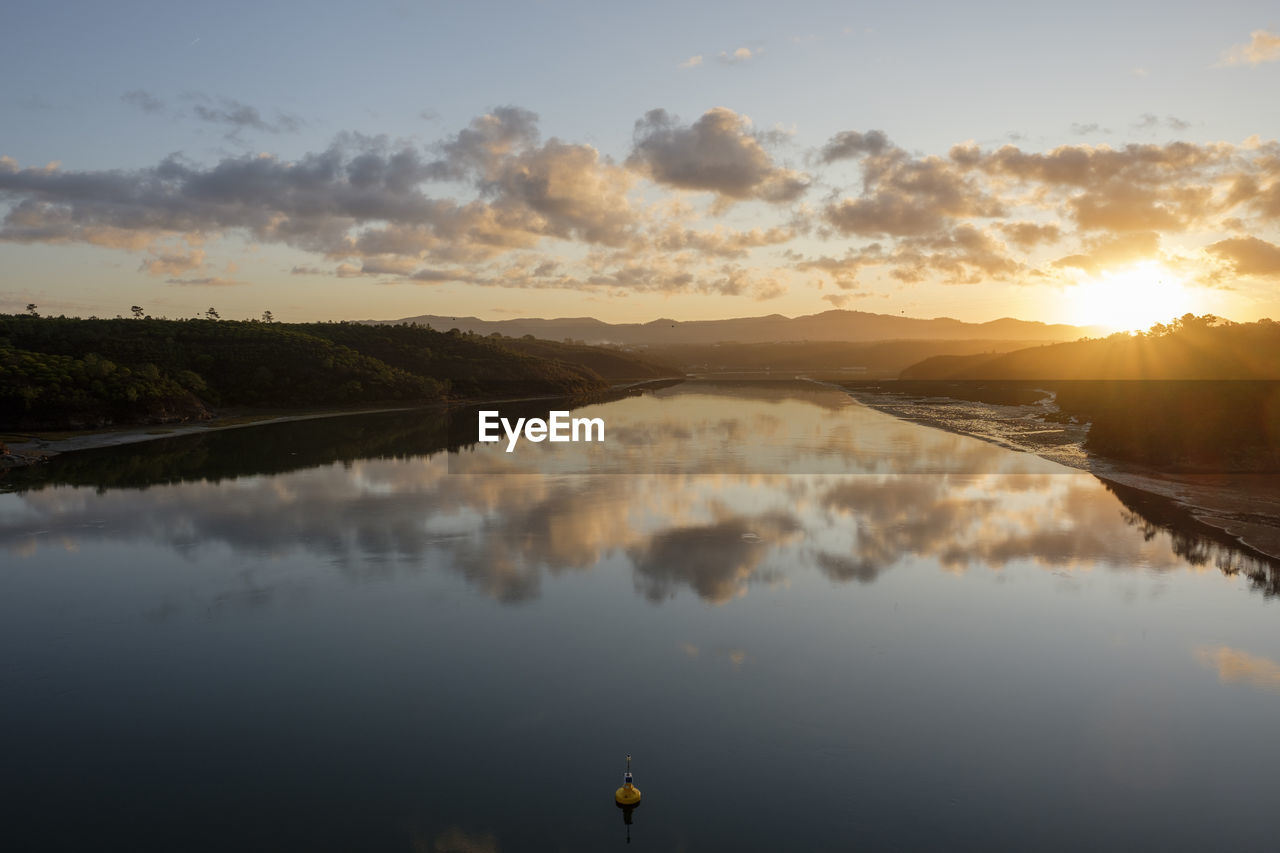 Scenic view of lake against sky during sunset