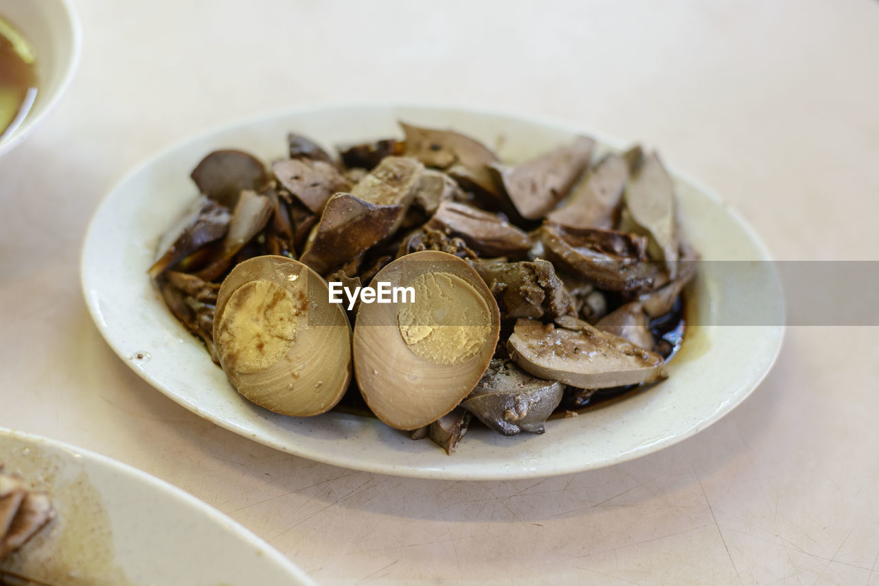 Close-up of food served in plate on table