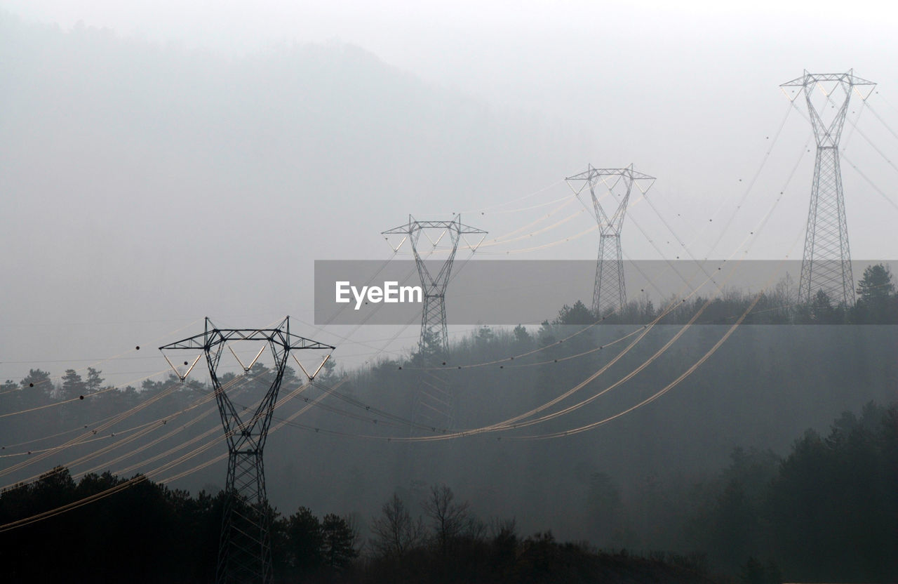 LOW ANGLE VIEW OF ELECTRICITY PYLON AND TREE AGAINST SKY