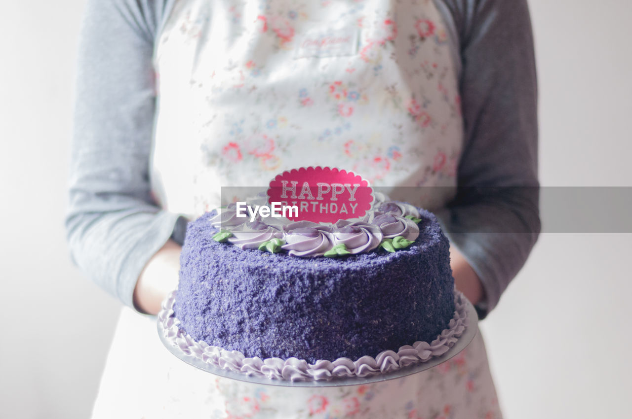 Close-up of woman holding ice cream cake