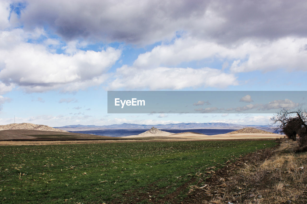 FIELD AGAINST CLOUDY SKY