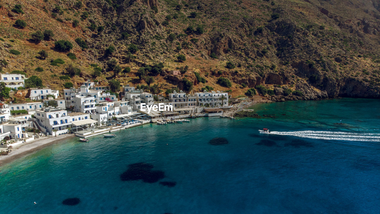 Loutro, in the south of chania, crete. reachable by sea or by foot. no cars, no roads in this place.