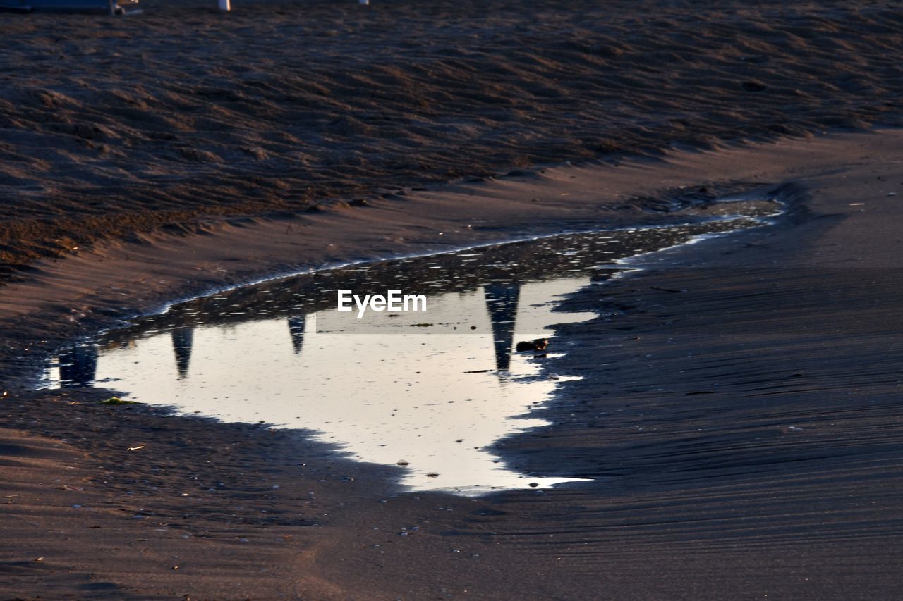 HIGH ANGLE VIEW OF SNOW ON LAKE