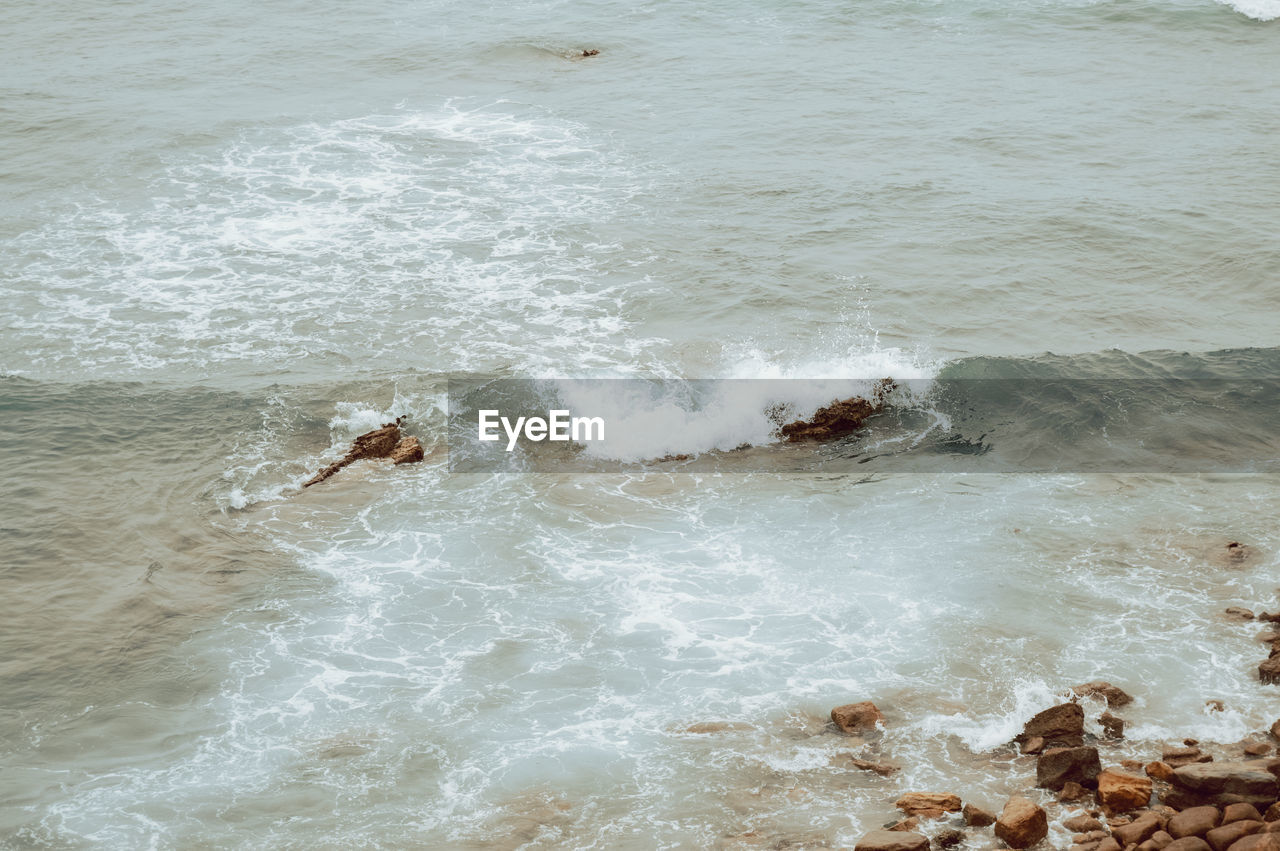 High angle view of people in sea