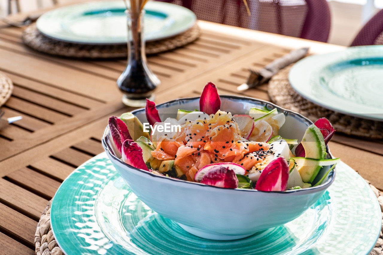 close-up of food in bowl on table