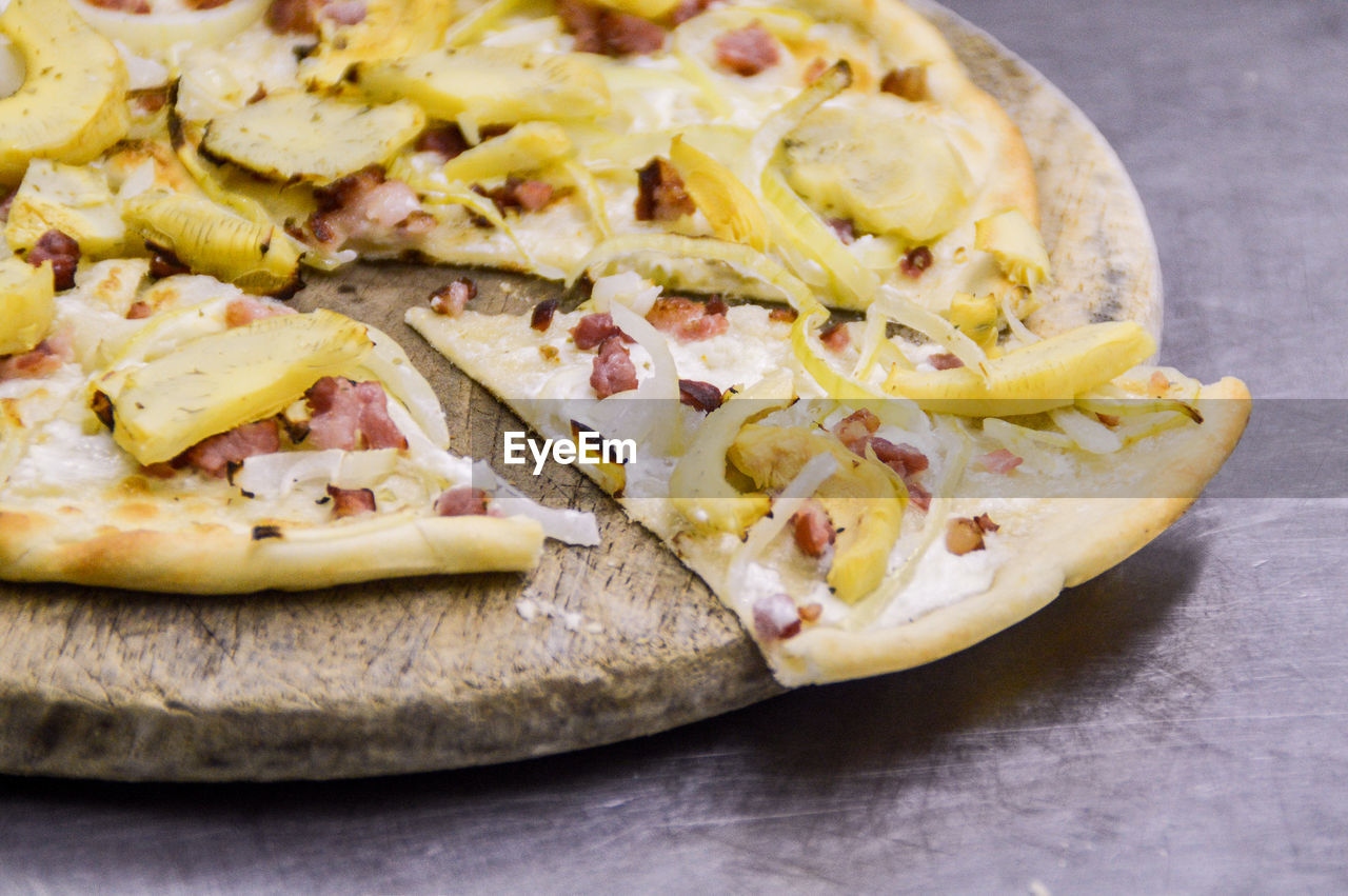 Close up of flammkuchen, a german pizza