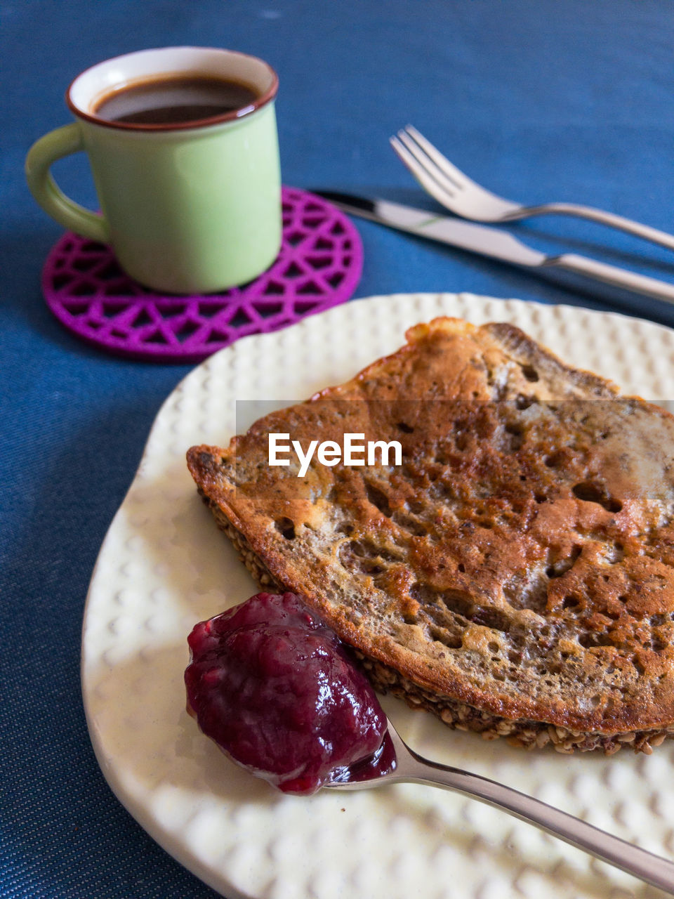Close-up of breakfast in plate on table