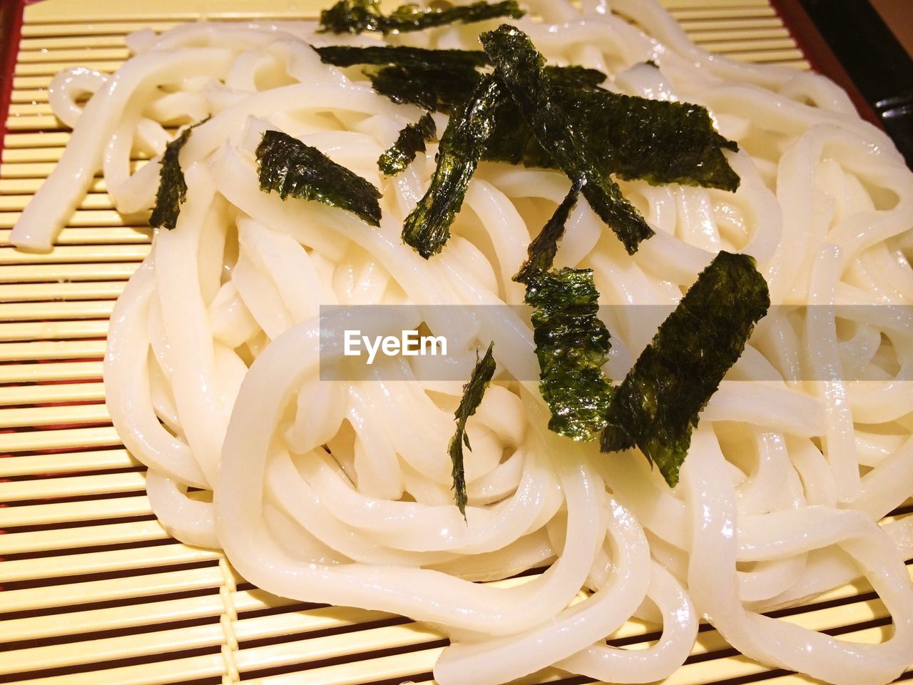 Close-up of udon noodles