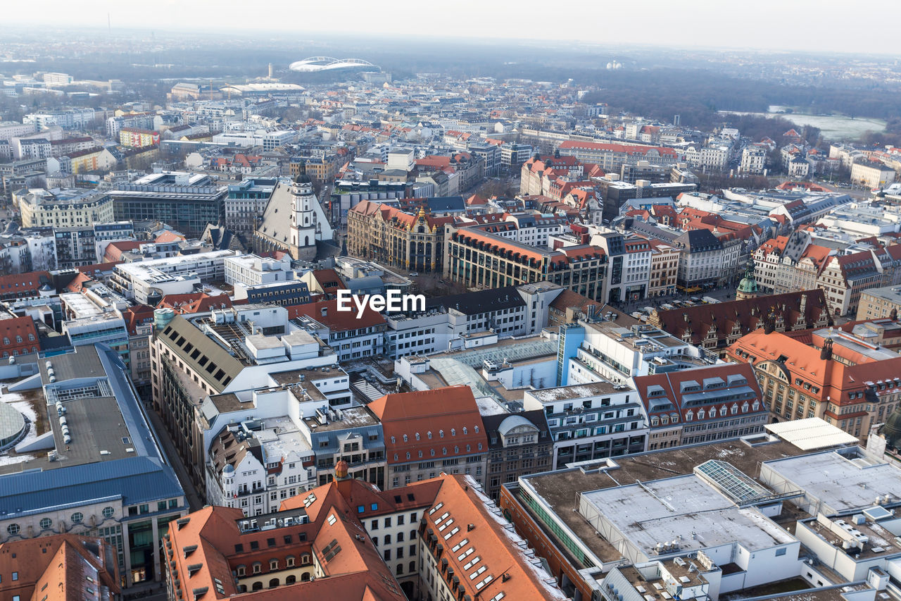 High angle view of cityscape against sky